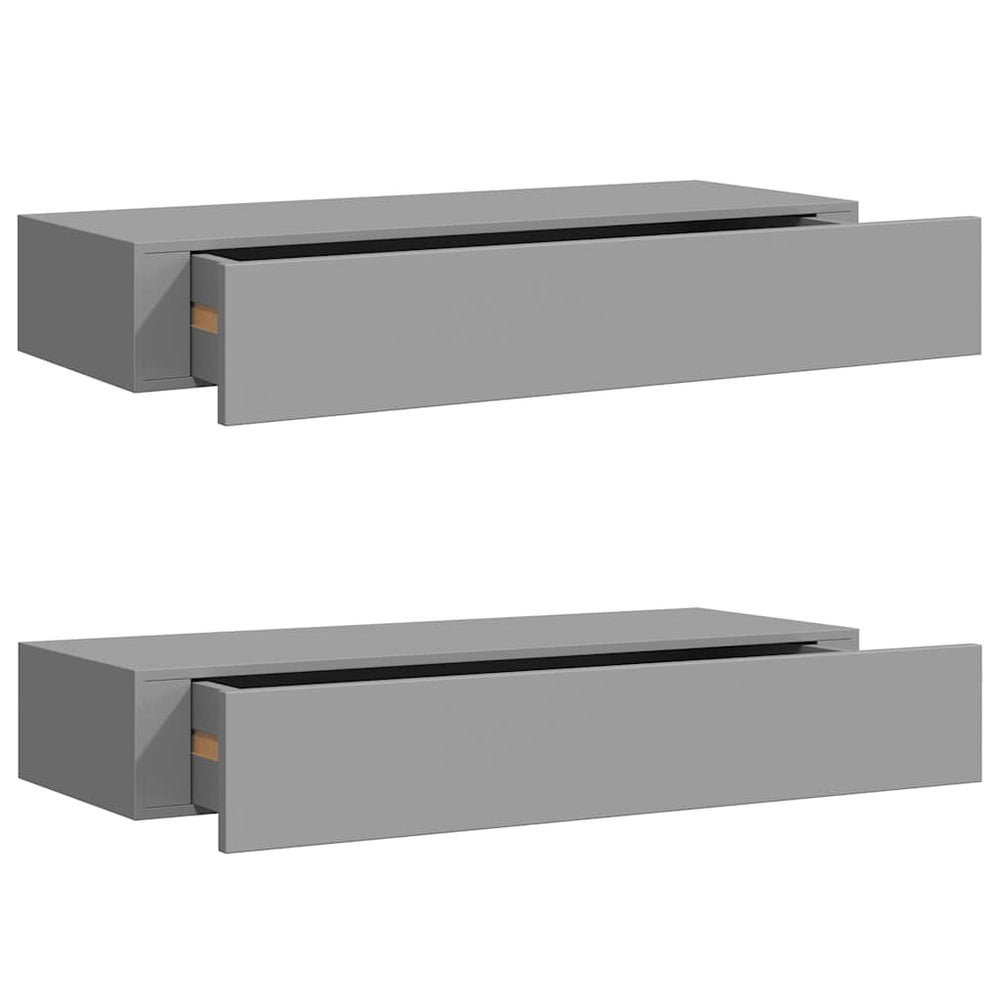Wandregale mit Schubladen, Grau, 2er-Set