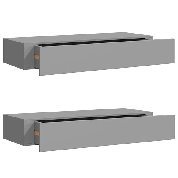Wandregale mit Schubladen, Grau, 2er-Set