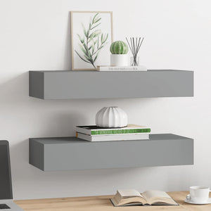 Wandregale mit Schubladen, Grau, 2er-Set