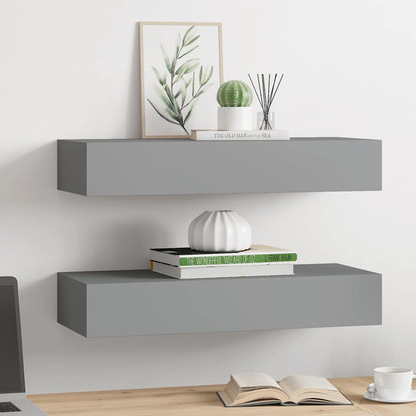 Wandregale mit Schubladen, Grau, 2er-Set