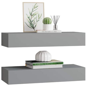 Wandregale mit Schubladen, Grau, 2er-Set
