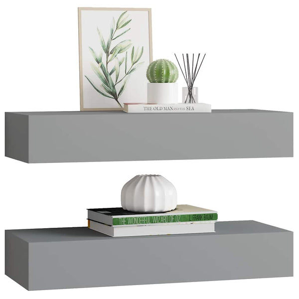 Wandregale mit Schubladen, Grau, 2er-Set