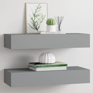Wandregale mit Schubladen, Grau, 2er-Set