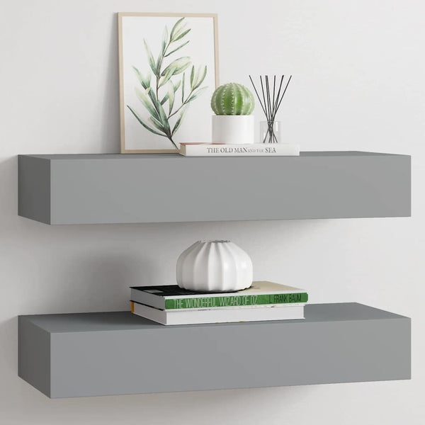 Wandregale mit Schubladen, Grau, 2er-Set