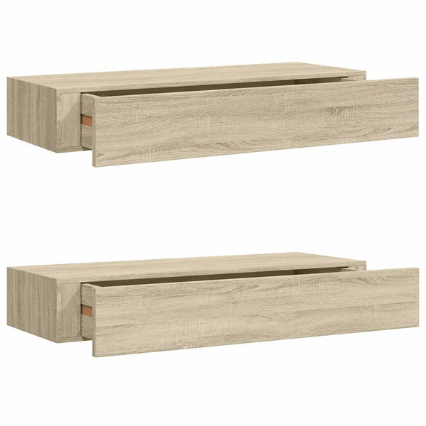 Wandregale mit Schubladen, Eichenoptik, 2er Set