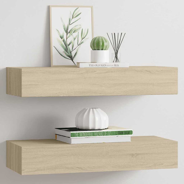 Wandregale mit Schubladen, Eichenoptik, 2er Set