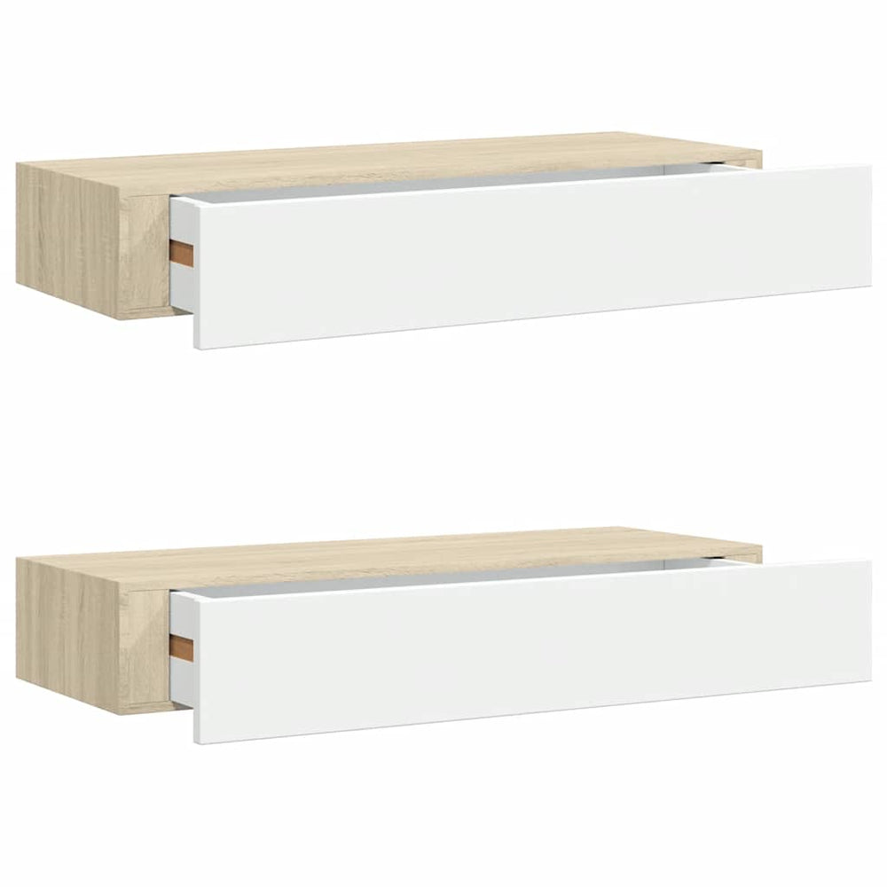 Wandregale mit Schubladen, 2er Set, Eiche/Weiß