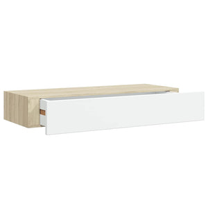 Wandregale mit Schubladen, 2er Set, Eiche/Weiß