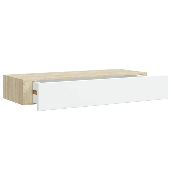 Wandregale mit Schubladen, 2er Set, Eiche/Weiß