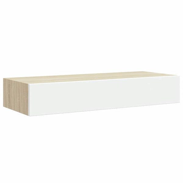 Wandregale mit Schubladen, 2er Set, Eiche/Weiß