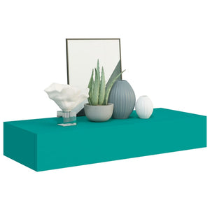 Blaues Wandregal mit Schublade, 60 cm