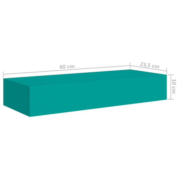 Blaues Wandregal mit Schublade, 60 cm