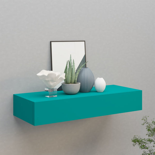 Blaues Wandregal mit Schublade, 60 cm