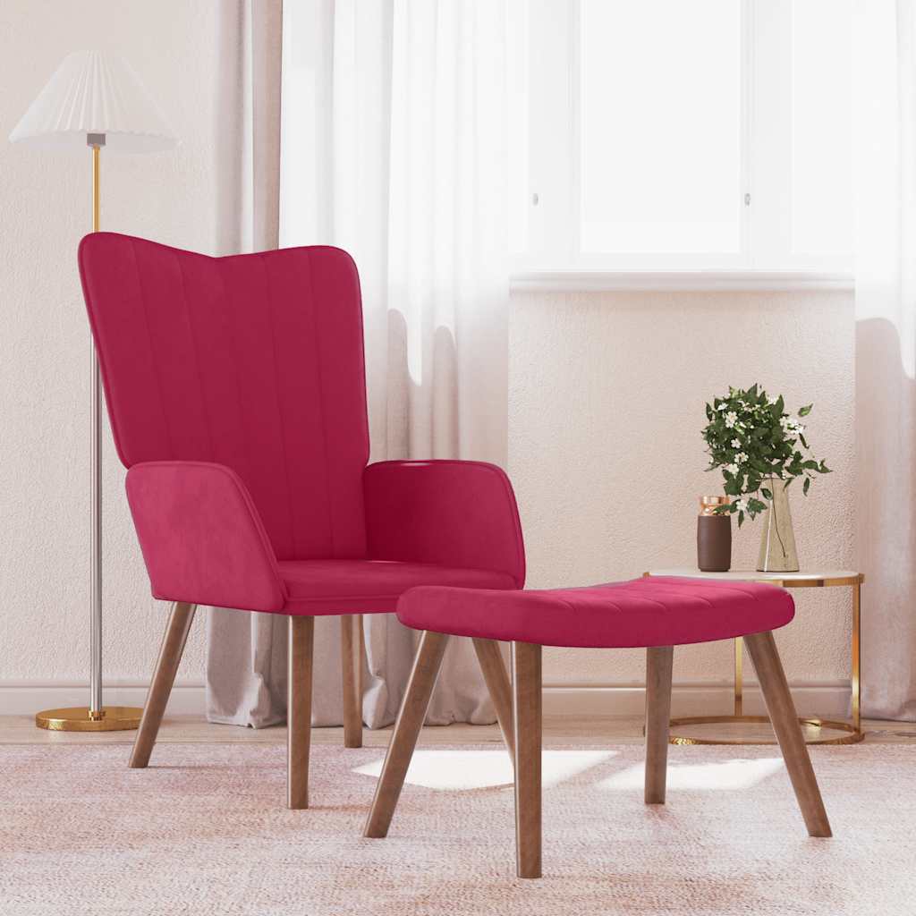 vidaXL Recliner with Footrest Wine Red Velvet