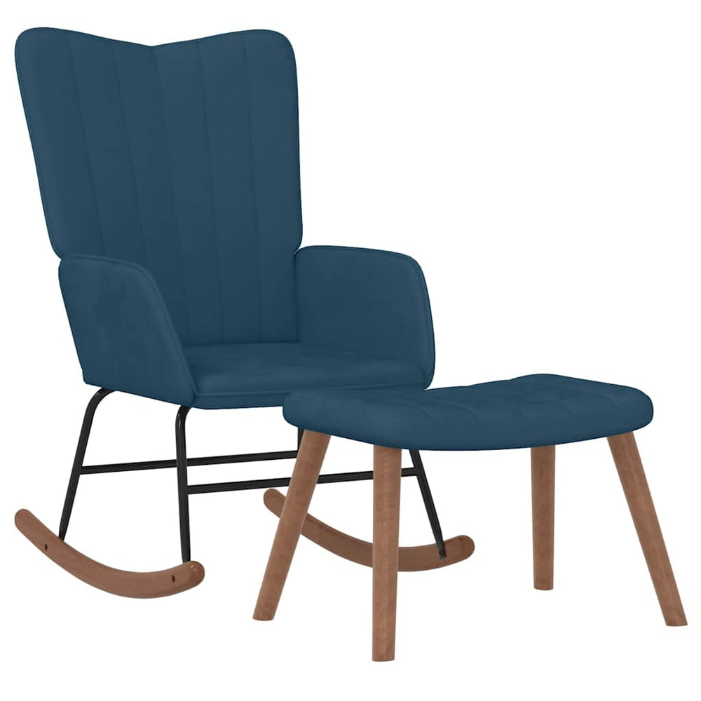 Blauer Samt Schaukelstuhl mit Hocker