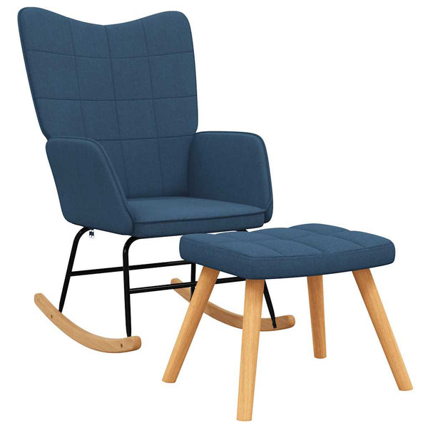vidaXL Rocking Chair with Footrest Blue Fabric