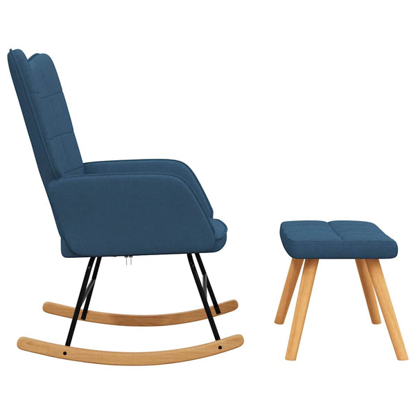 vidaXL Rocking Chair with Footrest Blue Fabric