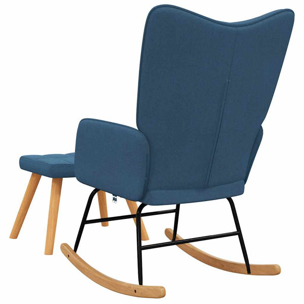 vidaXL Rocking Chair with Footrest Blue Fabric
