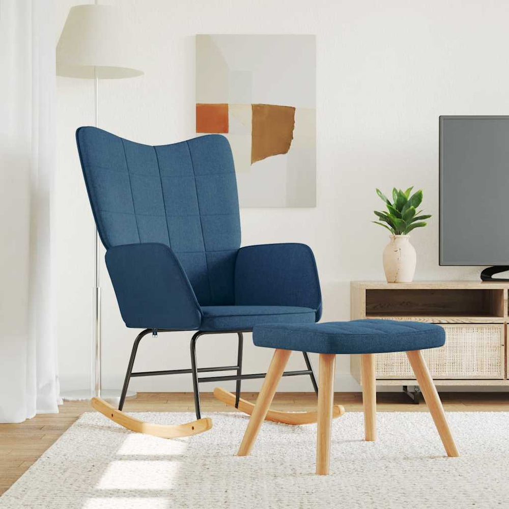 vidaXL Rocking Chair with Footrest Blue Fabric