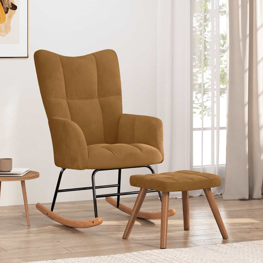 vidaXL Rocking Chair with Footrest Brown Velvet