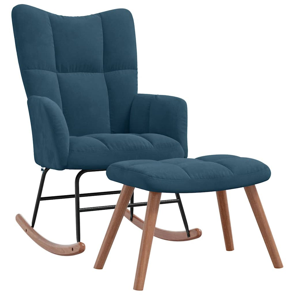 vidaXL Rocking Chair with Footrest Blue Velvet