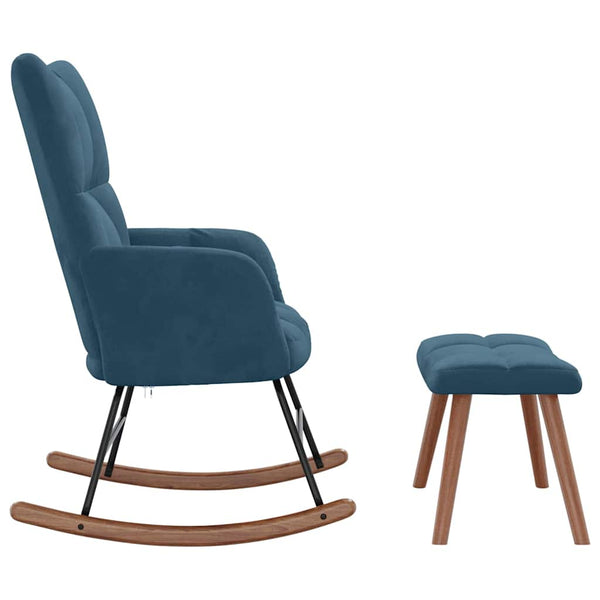 vidaXL Rocking Chair with Footrest Blue Velvet