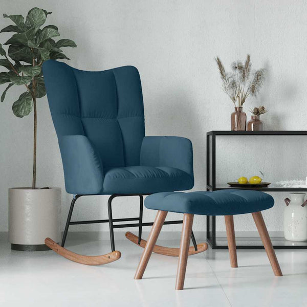 vidaXL Rocking Chair with Footrest Blue Velvet