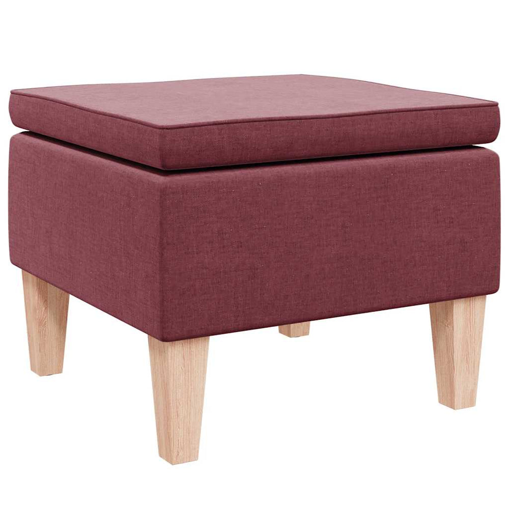 Weinroter Hocker mit Holzbeinen