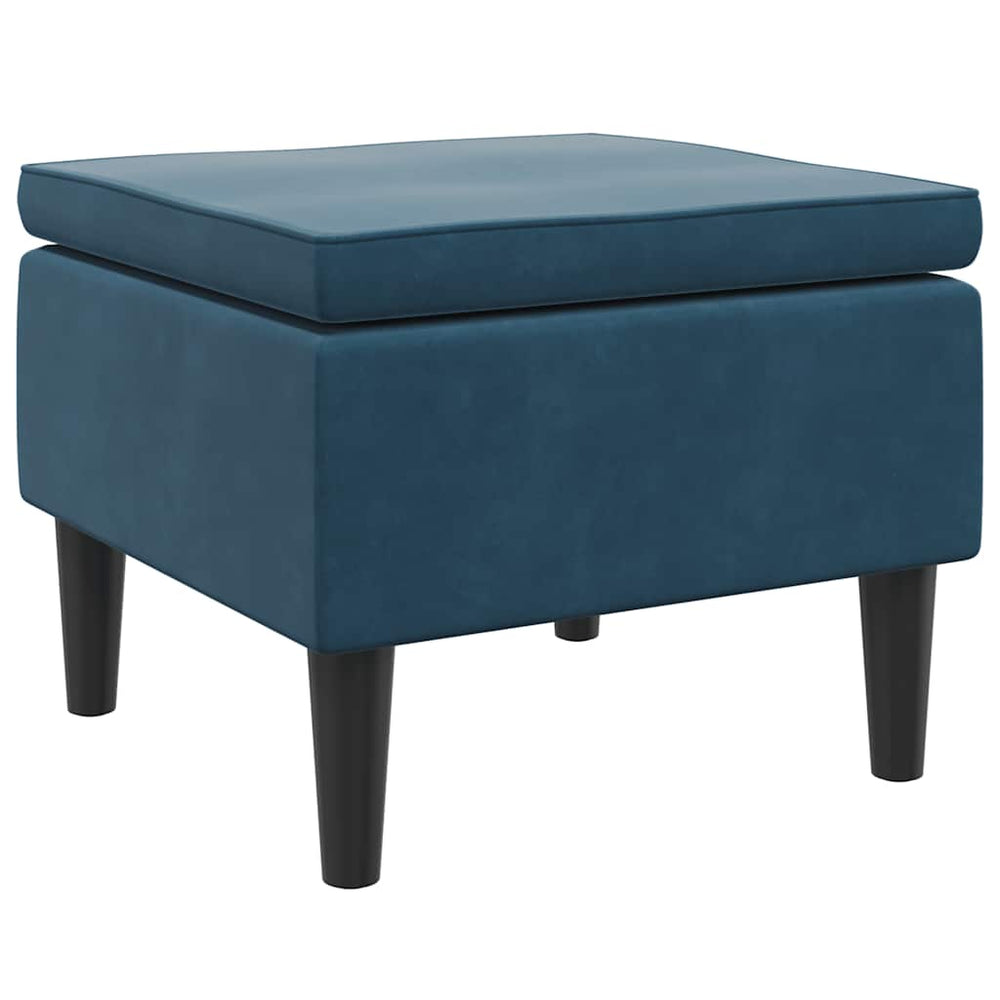 Blauer Samt Hocker mit Holzbeinen