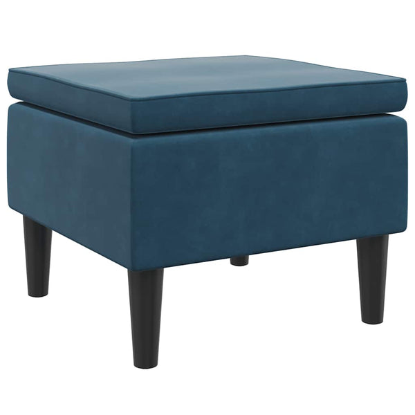 Blauer Samt Hocker mit Holzbeinen