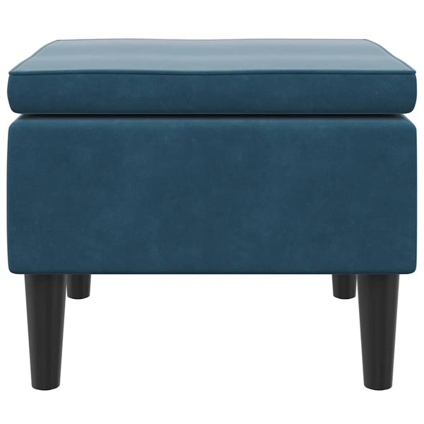Blauer Samt Hocker mit Holzbeinen