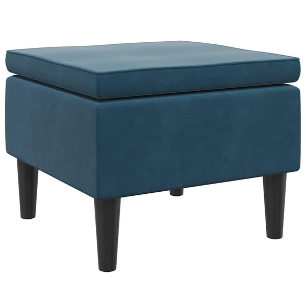 Blauer Samt Hocker mit Holzbeinen