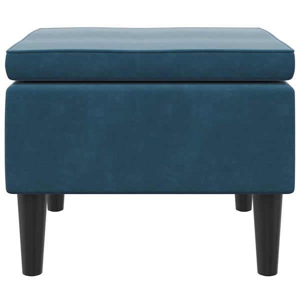 Blauer Samt Hocker mit Holzbeinen