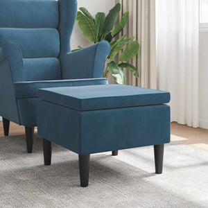Blauer Samt Hocker mit Holzbeinen