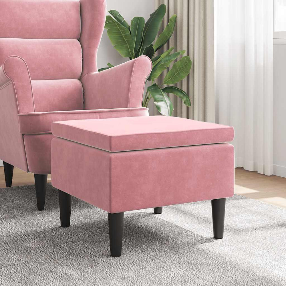 Rosa Samt Hocker mit Holzbeinen