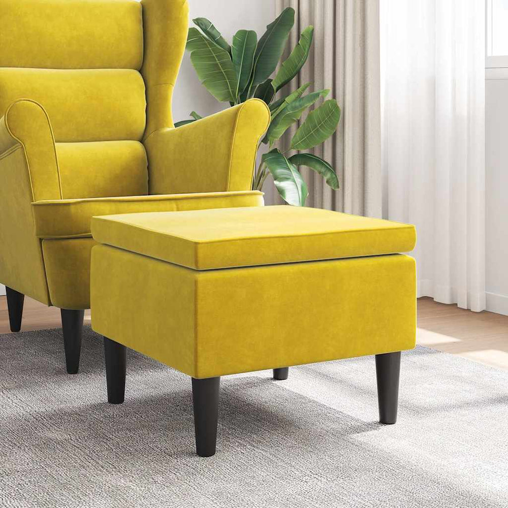 Gelber Samt Hocker mit Holzbeinen
