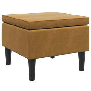 Brauner Samt Hocker mit Holzbeinen