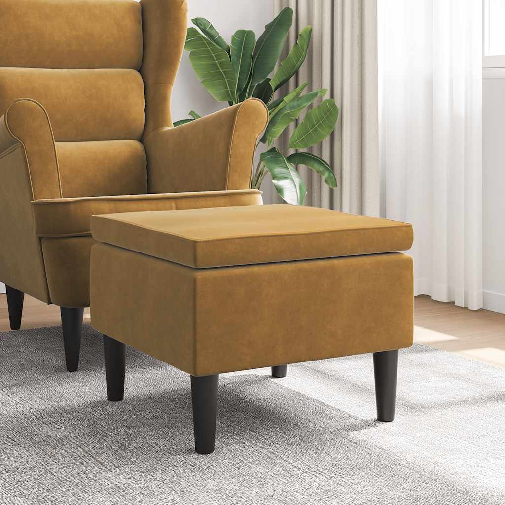 Brauner Samt Hocker mit Holzbeinen
