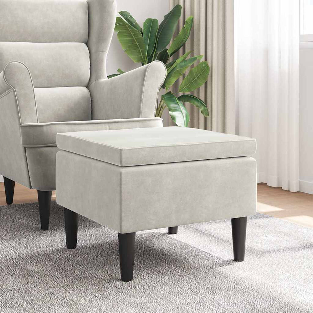 Cremefarbener Samt Hocker mit Holzbeinen