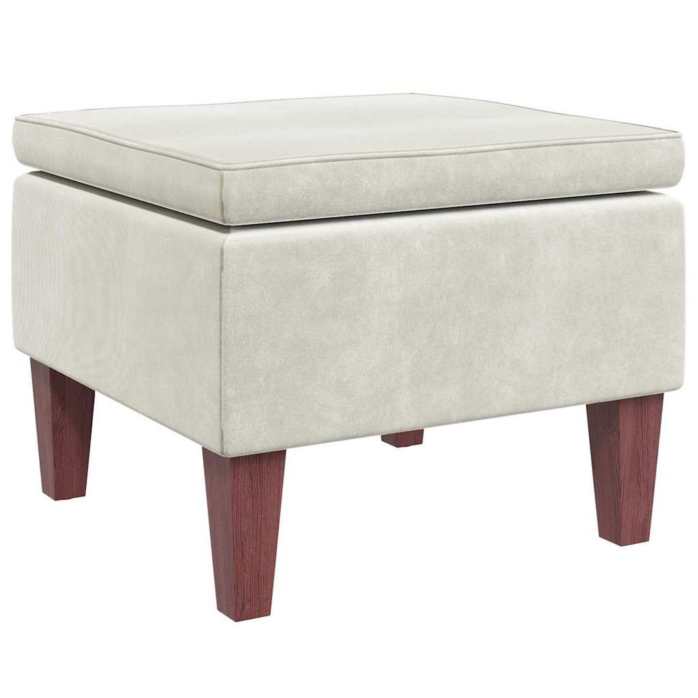 Creme Samt Hocker mit Holzbeinen