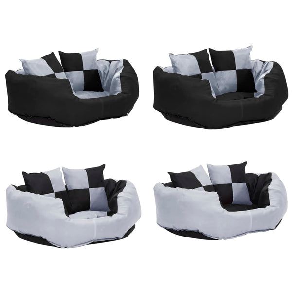 vidaXL Reversible and Washable Dog Cushion Grey and Black 65x50x20 cm