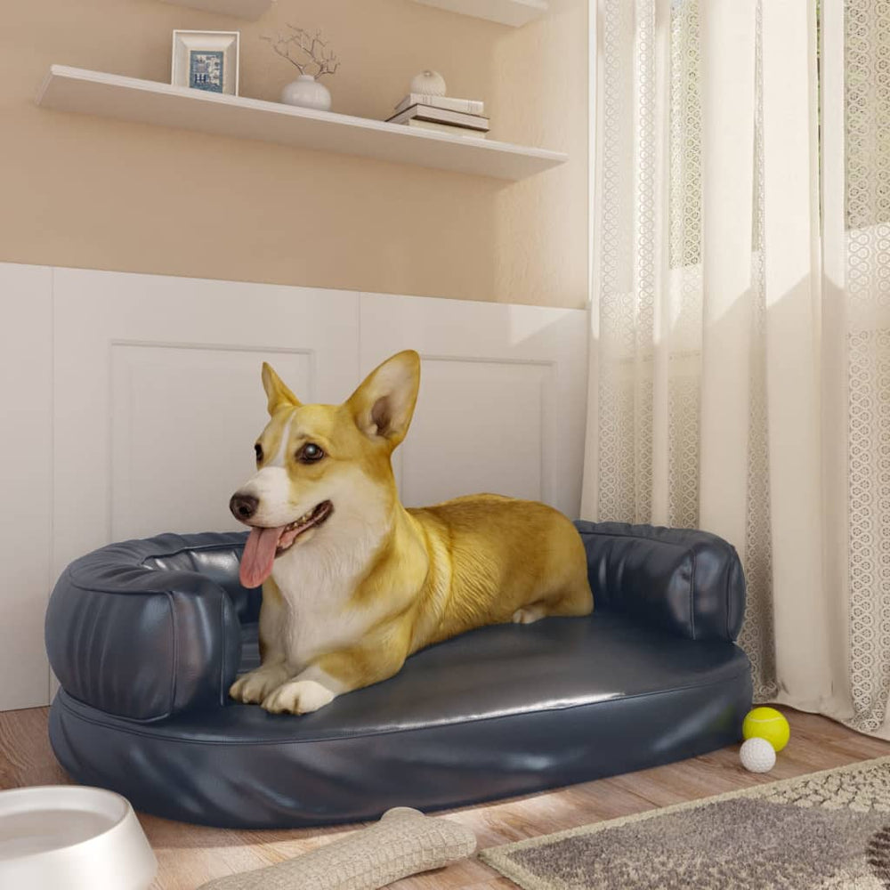 vidaXL Ergonomic Dog Bed Foam Dark Blue 75x53cm Faux Leather