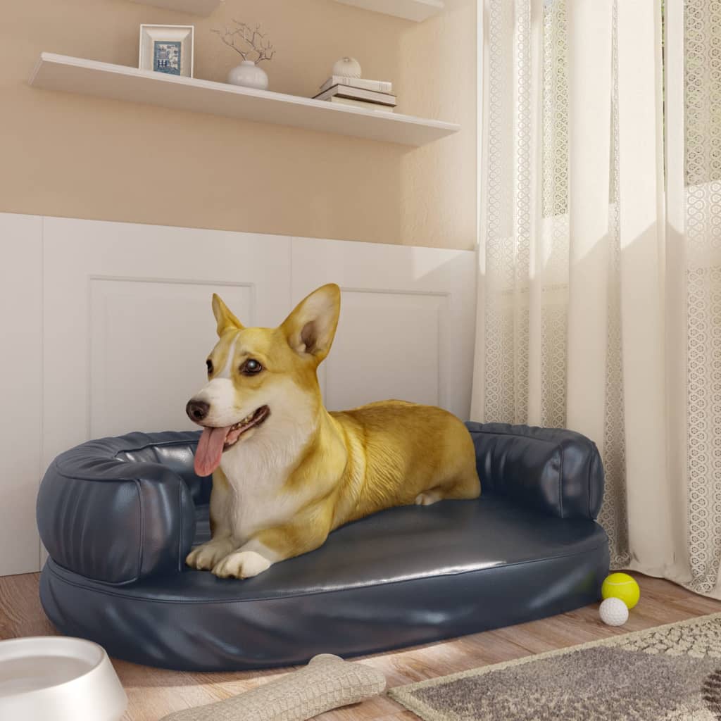vidaXL Ergonomic Dog Bed Foam Dark Blue 75x53cm Faux Leather