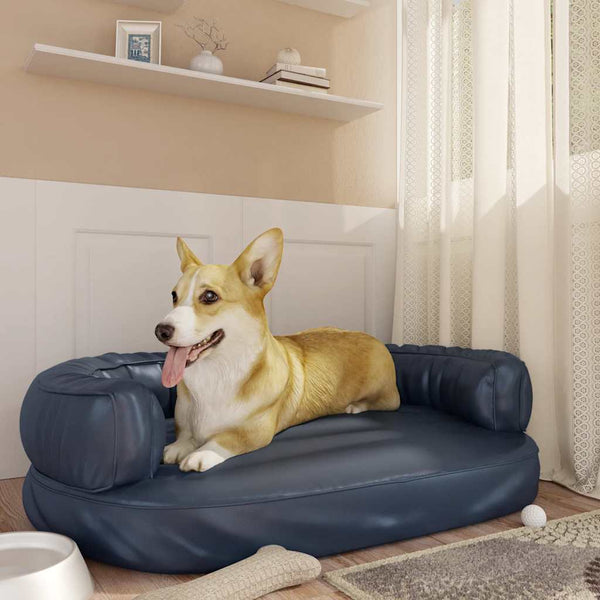 vidaXL Ergonomic Dog Bed Foam Dark Blue 88x65cm Faux Leather
