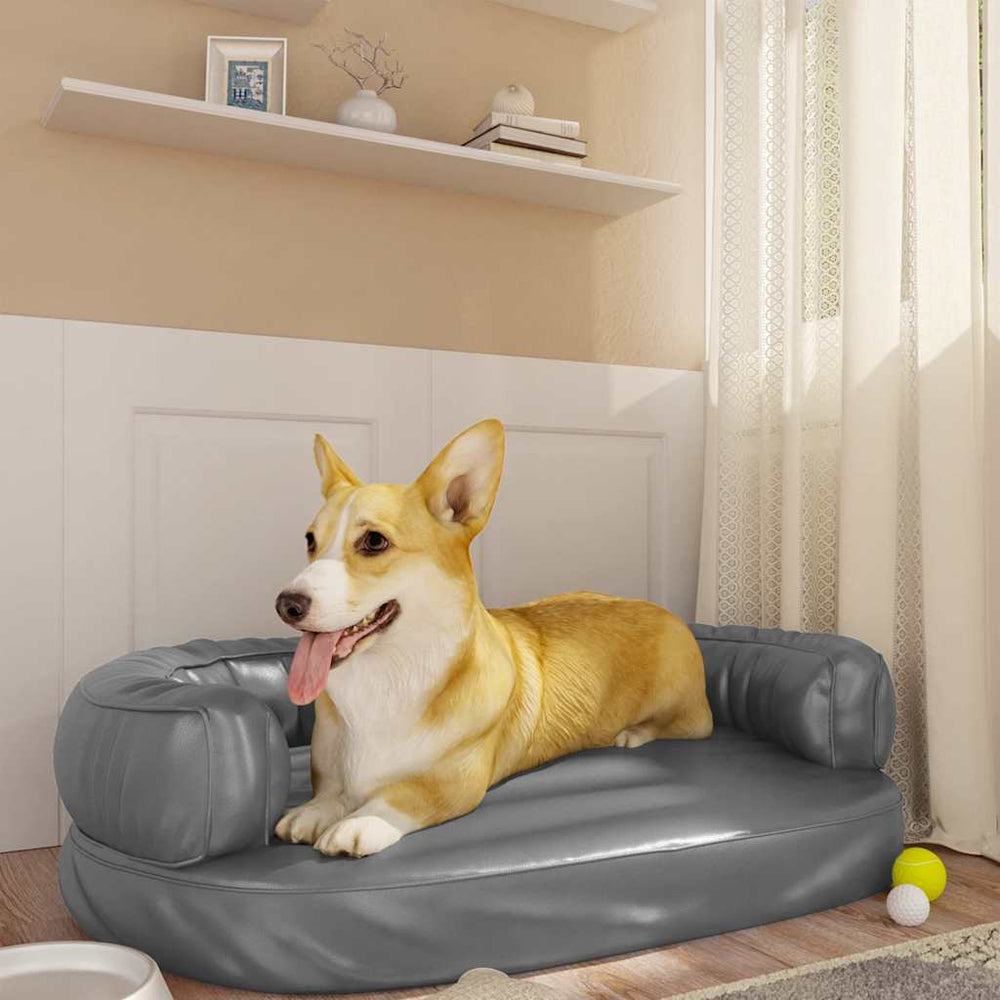 vidaXL Dog Bed Ergonomic Foam Grey 75x53 cm Faux Leather