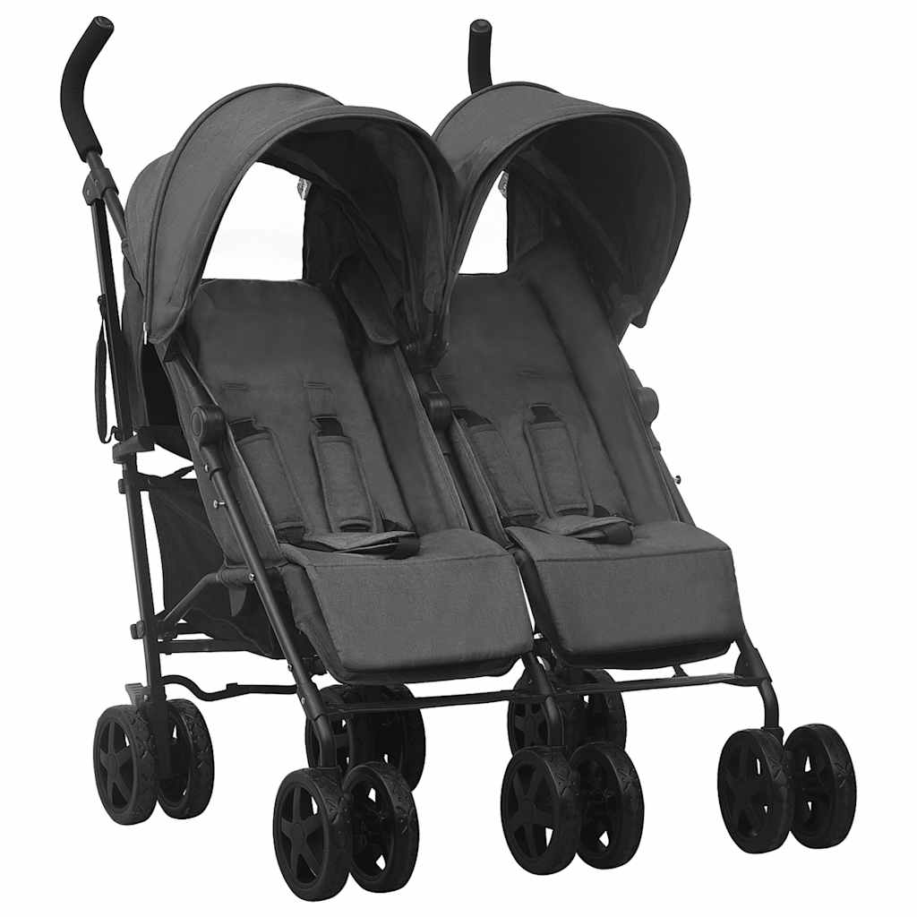 vidaXL Twin Stroller Anthracite Steel