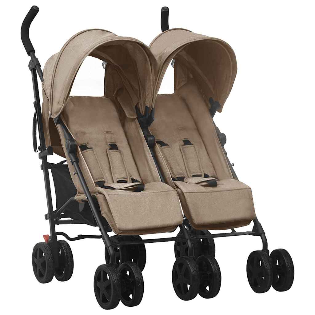 vidaXL Double Stroller Taupe Steel