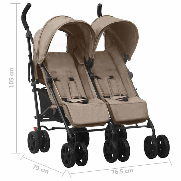 vidaXL Double Stroller Taupe Steel