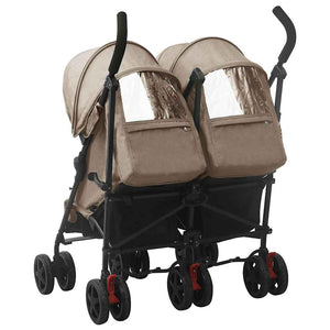 vidaXL Double Stroller Taupe Steel