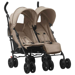 vidaXL Double Stroller Taupe Steel